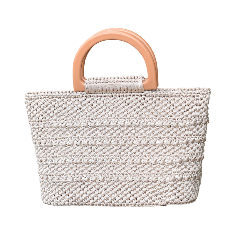 Sac à poignée supérieure crème tissé à la main